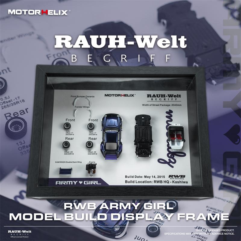 [Vor] Motorhelix 1:64 Rwb 964 Army Girl Modellbau Display Rahmen Diecast Modellauto white