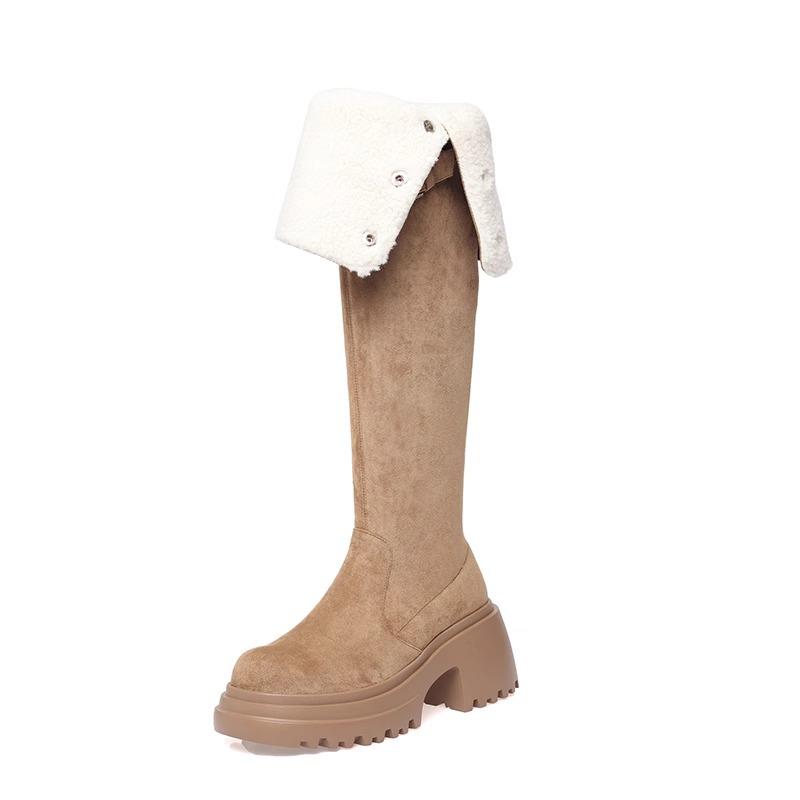 2025 Versatile Thick-Soled High-Heeled Martin Boots with Turn-Down Collar and Soft Sole - Stylish Spring & Autumn Fashion