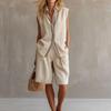 Women's Two Piece Blazer Set Sleeveless Vest Bermuda Shorts Tailored Office Outfit