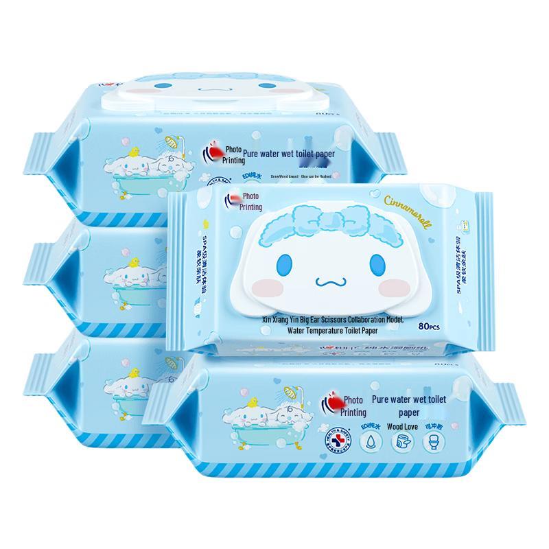 Mind Act Upon Mind Cinnamoroll Wet Toilet Wipes, 5 x 80 Count Packs