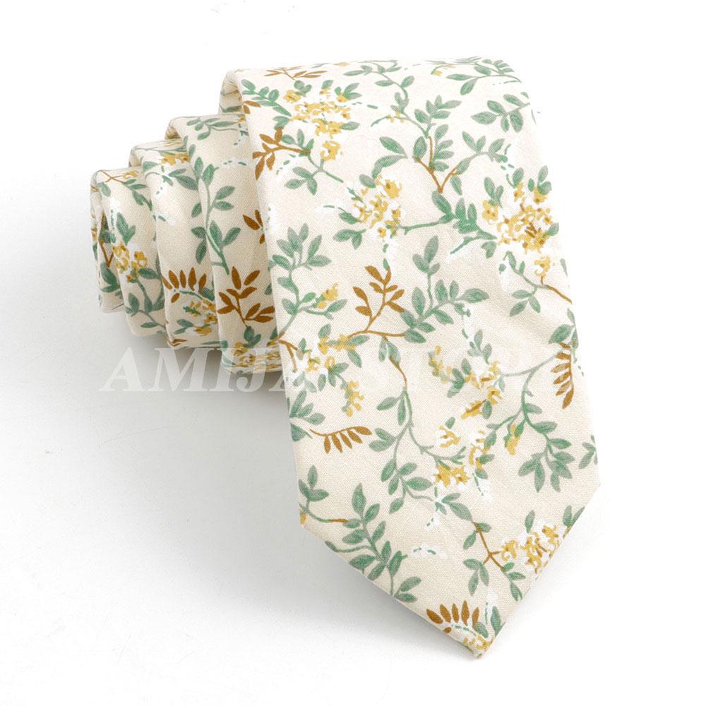 New Cotton Floral Tie For Men Women Soft Gentle Elegant Flower Necktie White Blue Yellow Narrow Skinny Wedding Party Accessories