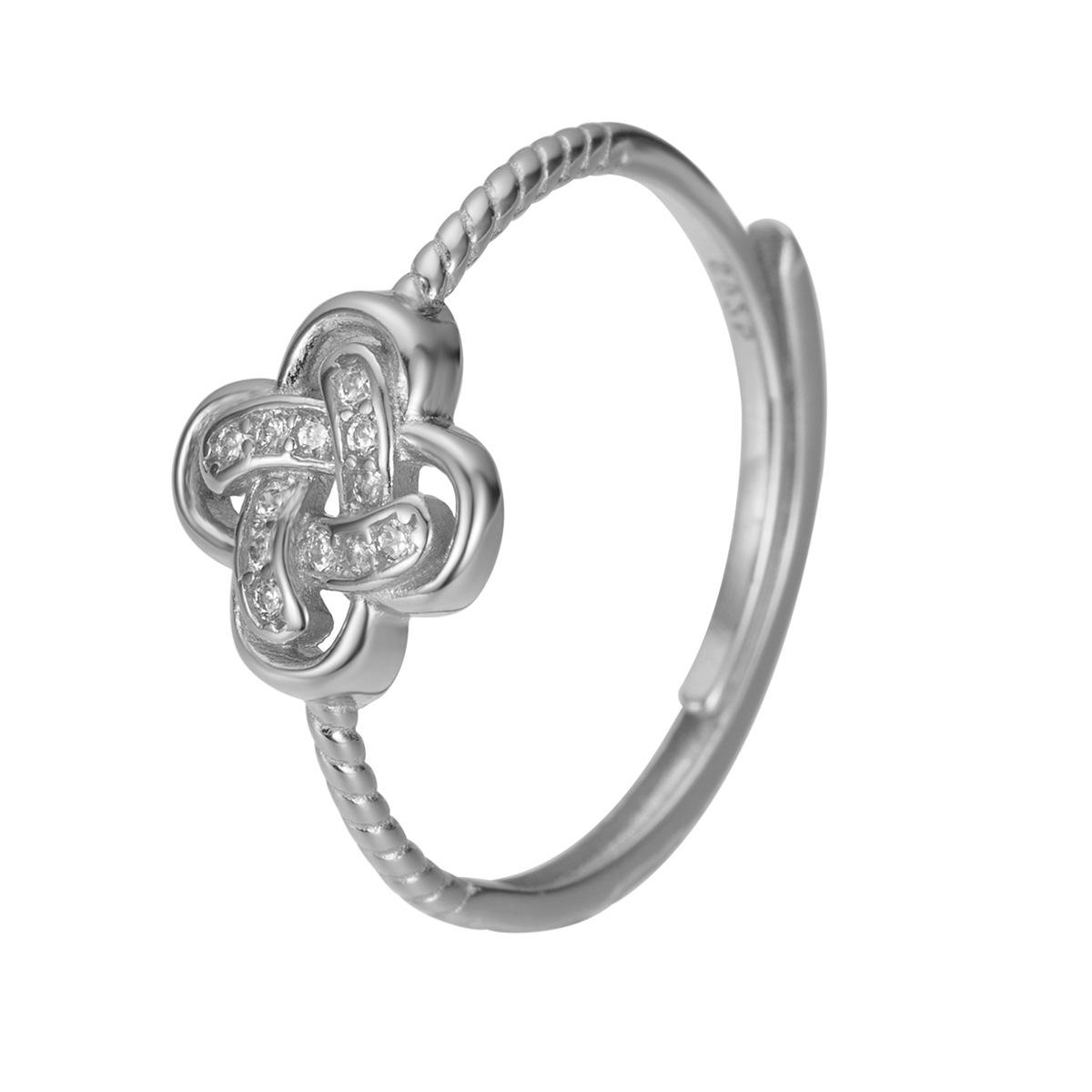 

Каблучка з чотирилистою конюшиною зі срібла S925. Жіноча модна легка розкішна каблучка з цирконієвим регульованим кільцем із чотирилистою конюшиною. opening adjustable