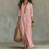 VEZFAA Vestidos casuales de cintura holgada con cuello tipo polo y manga larga con estampado de colores sólidos a la moda para mujer para primavera y otoño