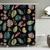 Summer Leaves Shower Curtain Bath Decor Greenery Print For Bathroom Waterproof Fabric Black Background With Multi-Color Leaf Des