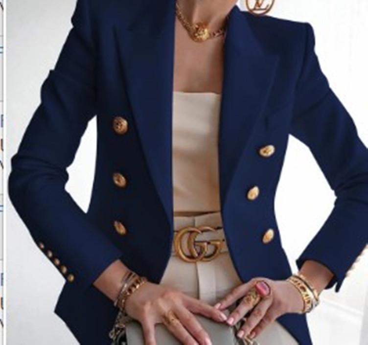 Women s Solid Color Fashion Casual Suit Short Jacket - Autumn/Winter 2025 Collection 3XL темно-синий