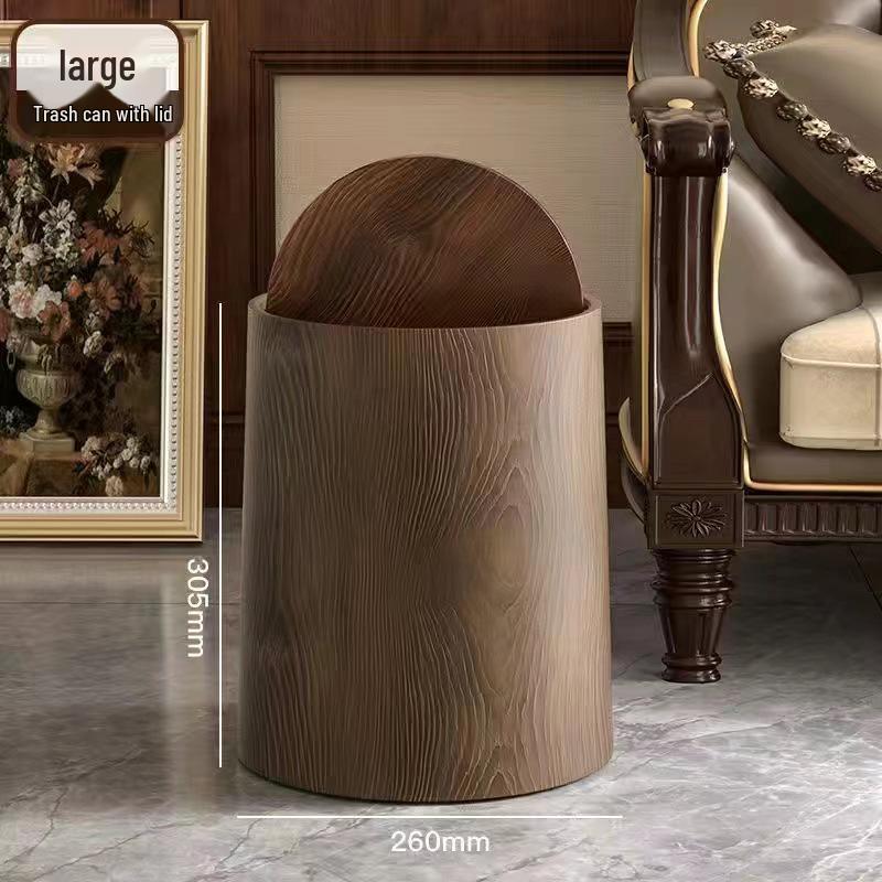 Chinese Style Retro Wood Grain Trash Can – Large Capacity for Home & Office