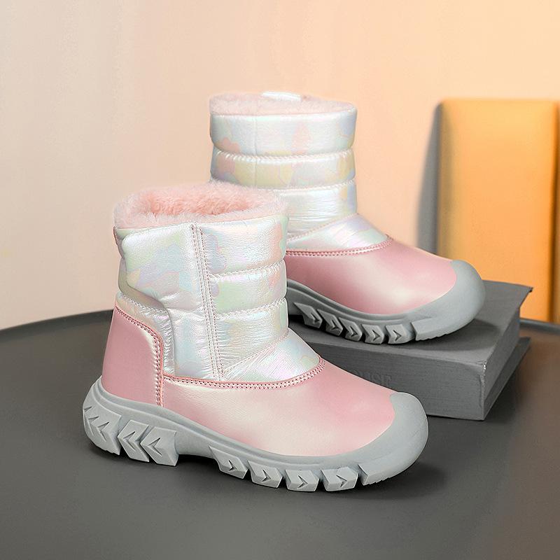 2025 Winter Kids' High-Top Fur-Lined Cotton Snow Boots: Non-Slip, Warm Hiking Shoes for Boys and Girls