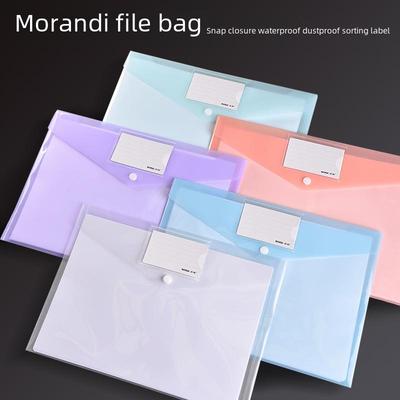 Transparente A4-Datei-Tasche in Morandi-Farben: PP Aufbewahrung mit Etikett, Wasserdichter Schnappverschluss