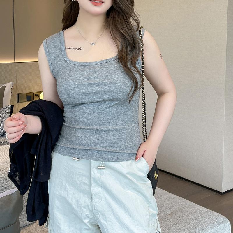 New Square Collar Large Size Vest for Women Summer Suit with Small Straps Threaded Sleeveless Waistcoat Fashion Hot Girl Top