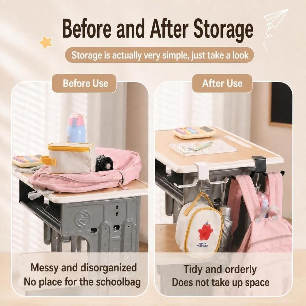 1Pc No Drill Desk Side Hanger Dual Hook Backpack Hanger Portable School Bag Hook  Dormitory