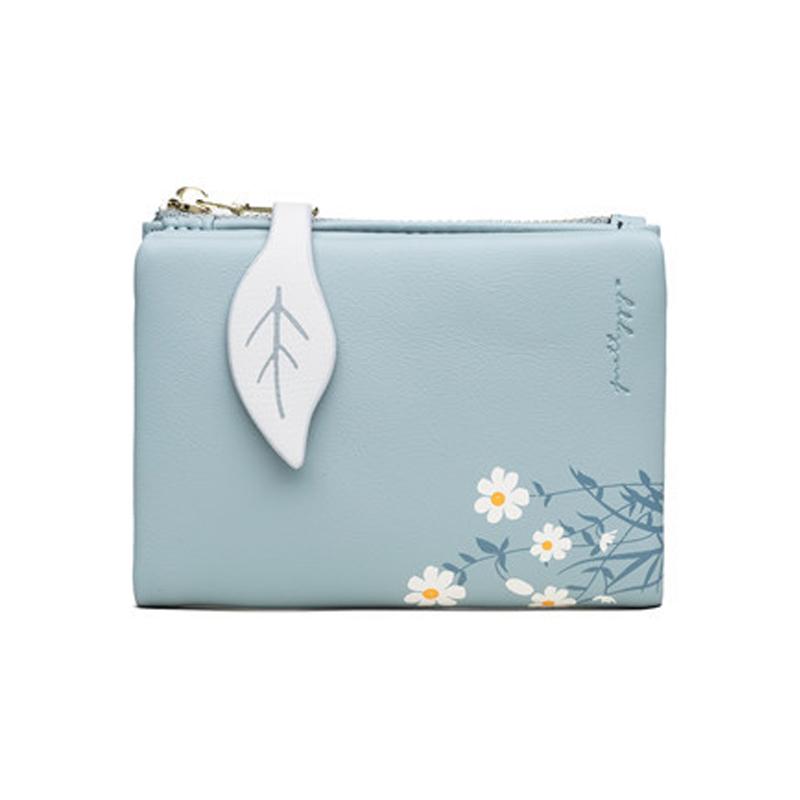 Small Short Women Wallet Leaf Pattern Hasp Ladies Purse Soft Pu Leather Fashion Wallets Female Zipper Coin Purse Carteras Purse