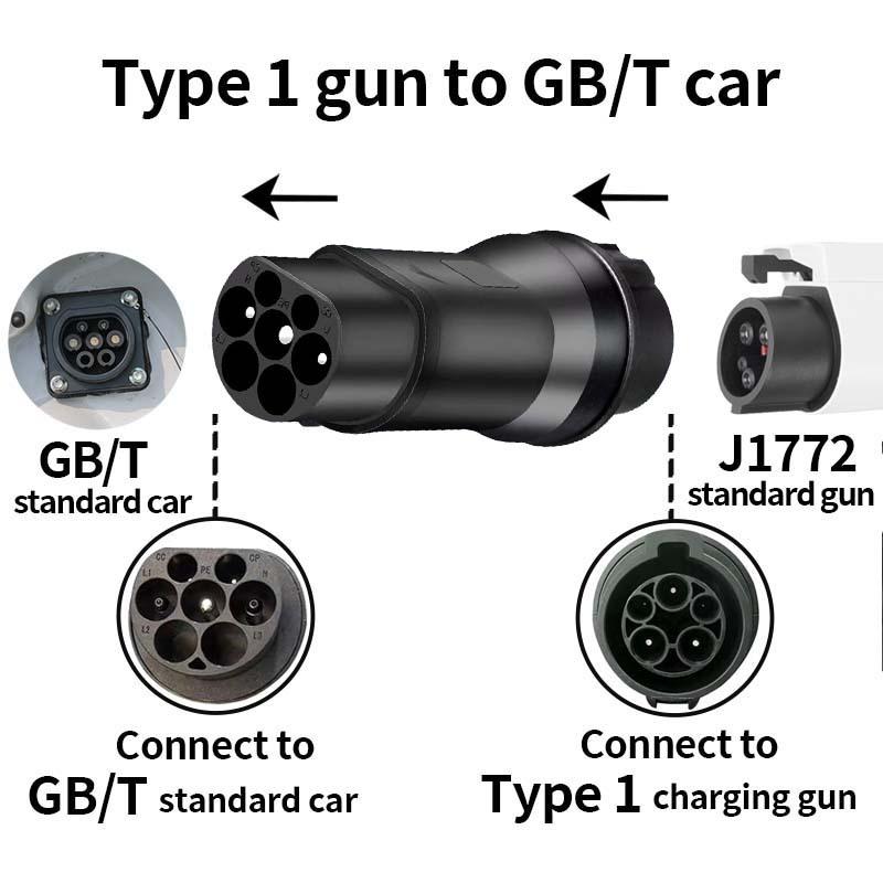 EV Adapter Type 1 to Type 2 EV Charger AC DC Convertor Type 2 to Type 1 Adapter For Type 2 to GBT EV Charging Accessories
