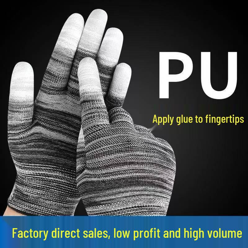 Breathable Anti-Slip PU Coated Nylon Finger Gloves: Wear-Resistant, Anti-Static Protection for Men and Women