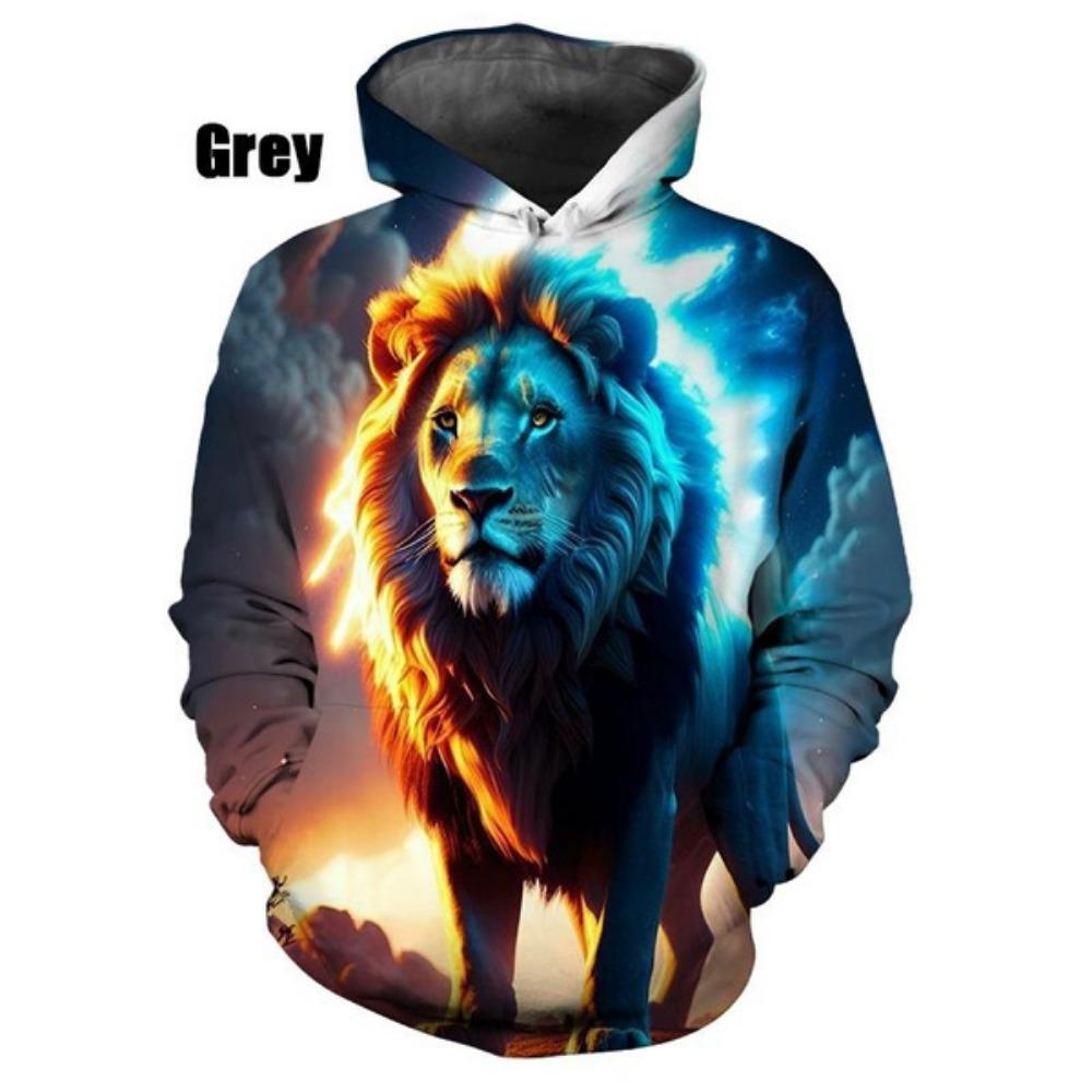 Felpa con cappuccio 3d alla moda con motivo leone, felpe casual a manica lunga, pullover streetwear Harajuku