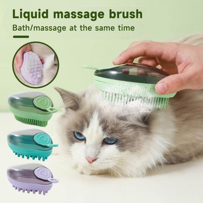 2 Pcs Pet Grooming Bath Brush with Soap Shampoo Dispenser Soft Silicone Bristle Cleans Massages Brush for Long Short Haired Dogs Cats