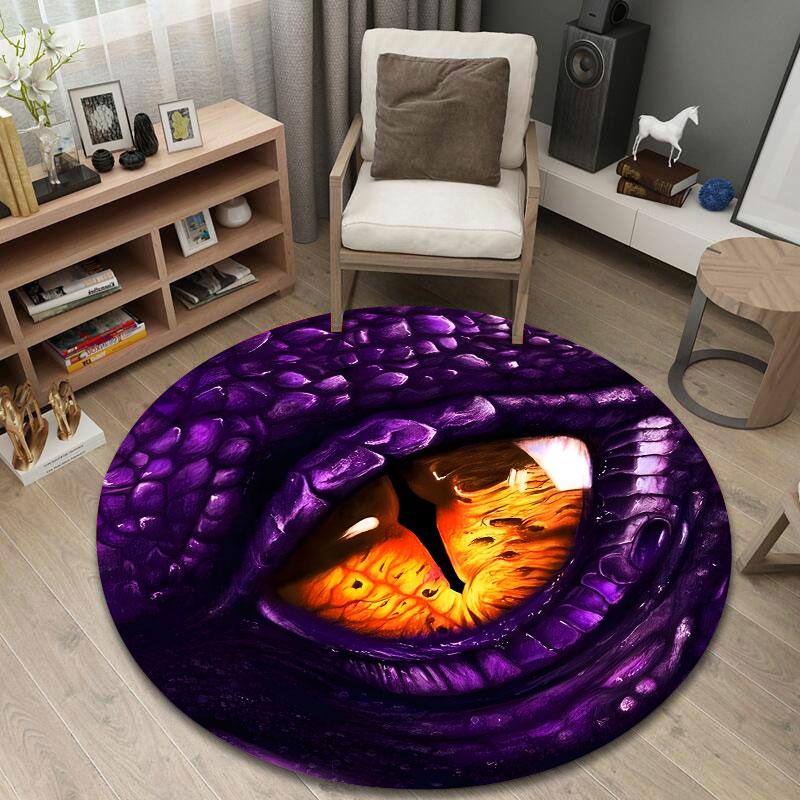 Whimsical Purple Reptile Dragon Eye Round Floor Mat, Deep Purple Dreamy Style, Perfect for Small Apartment Balcony and Terrace with Joy