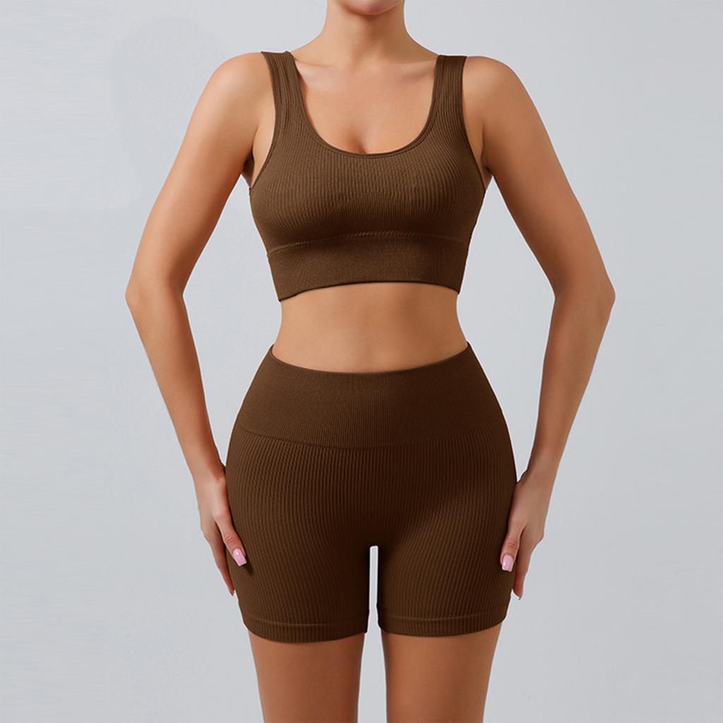 Completo da Allenamento Costine Senza Cuciture per Donna Due Pezzi Top Corto Sportivo e Pantaloncini a Vita Alta Abbigliamento Sportivo Outfit Yoga