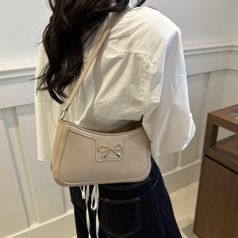 Y2k Bowknot Underarm Bag PU Leather Women Handbag Elegant Bow Shoulder Bag Girls