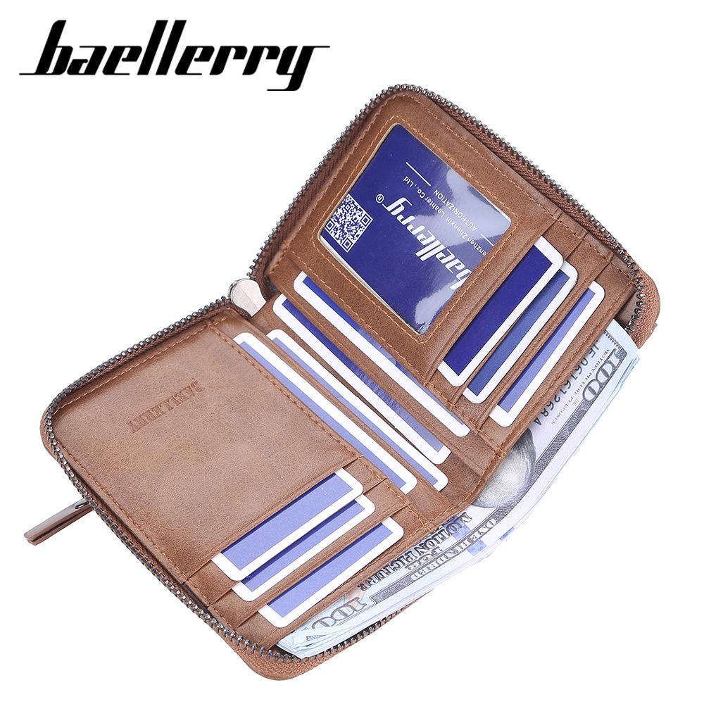 Baellerry Men's Short Wallet Vintage Fashion Notecase Horizontal Billfold Zipper Coin Purse Pu Leather Card Holder