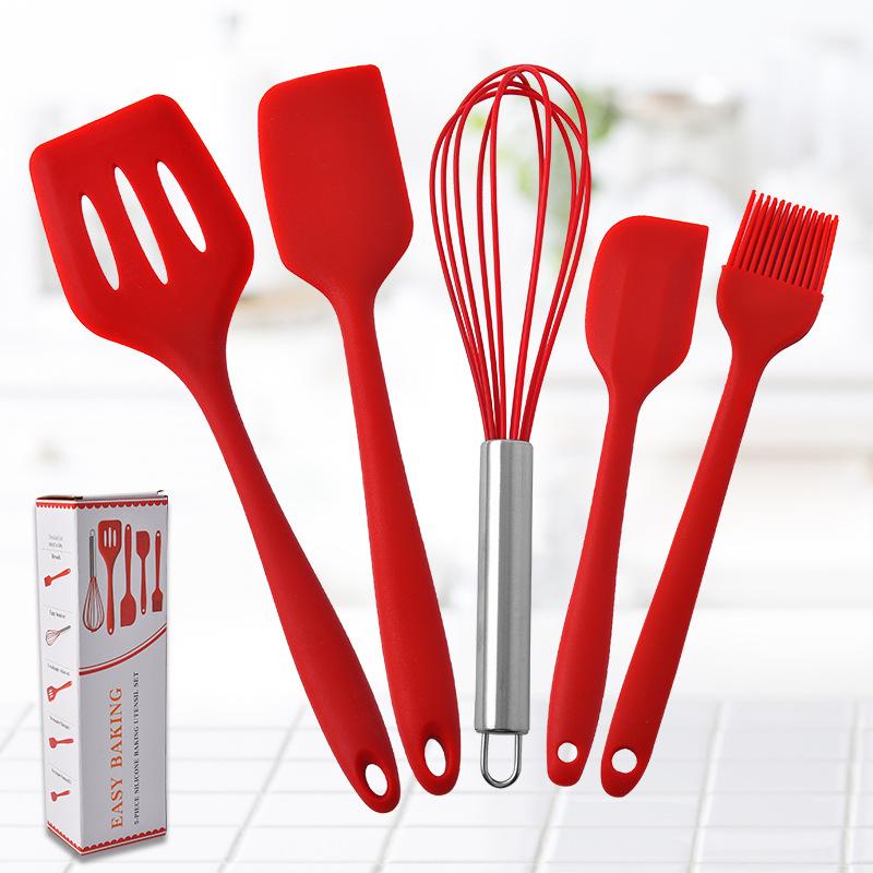 

Набор из 5 силиконовых кухонных лопаток с антипригарным покрытием, красный
