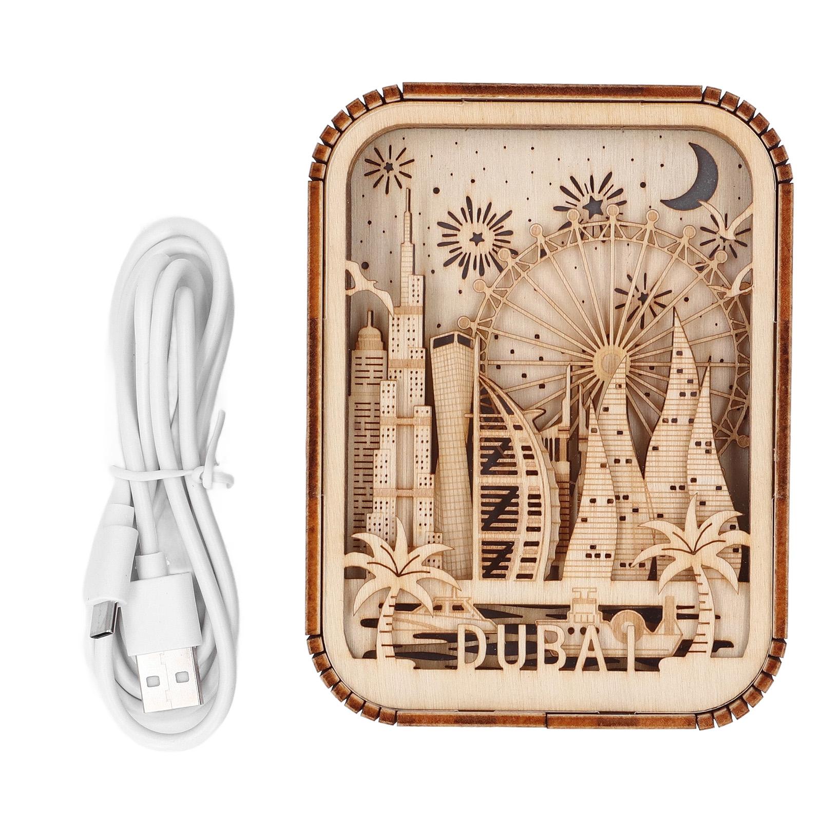 

3D Деревянный Резной Ночник Мягкий Свет Многофункциональный Изысканный Вид Деревянная Резная Настольная Лампа для