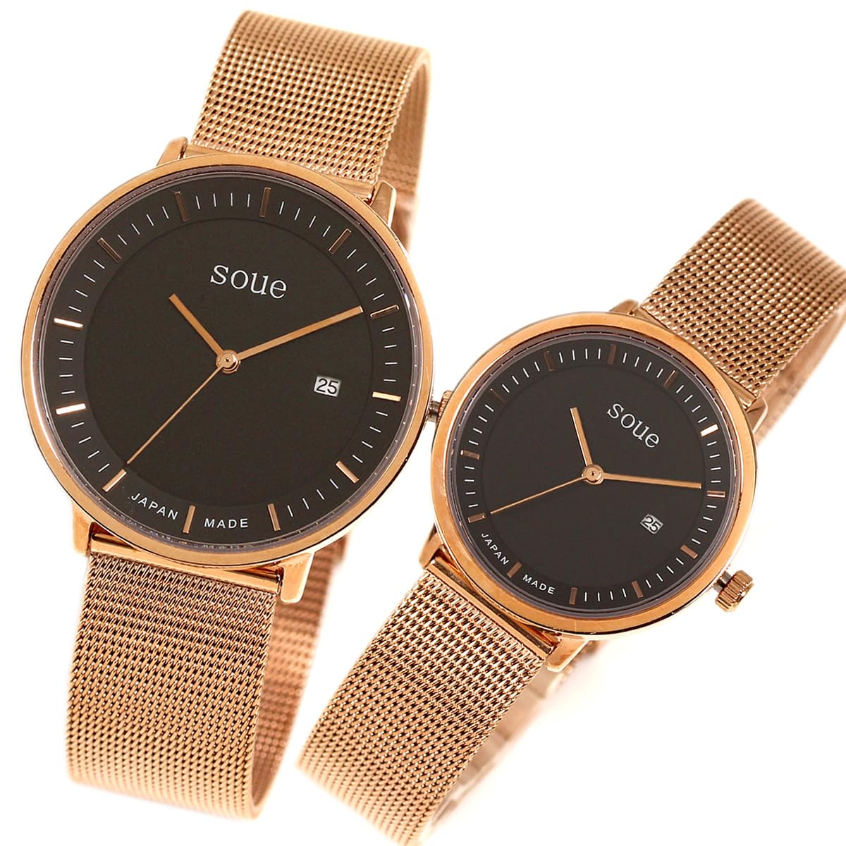 

Soue Pair Watch A Basics Pair Watch Pair Couple Married Couple 38mm x 30mm Stainless Steel Mesh Band Pink Gold Black Dial [Sou] Women s Men s чорний