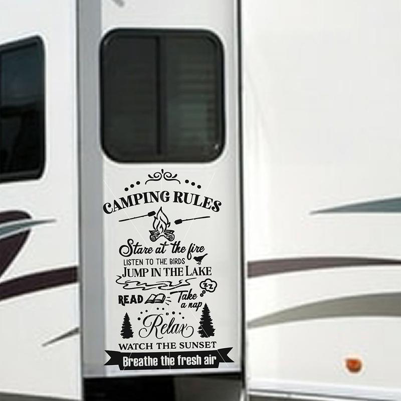 

Camping Rules Camper Rv Car Door Sticker Decal for Caravan Motorhome Auto Vehicle Truck Decor 35cmhighx23cmwide м ятний