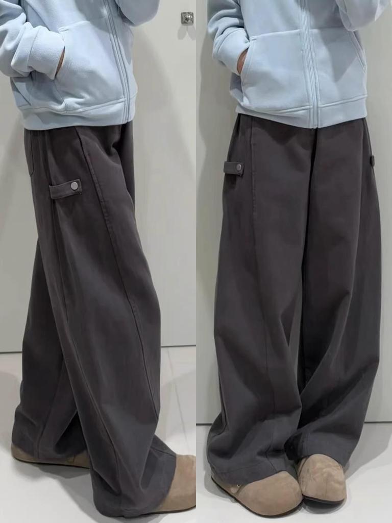 Women's Deep Gray Slim High Waist Wide Leg Cargo Pants 2026 - Loose Casual and Versatile