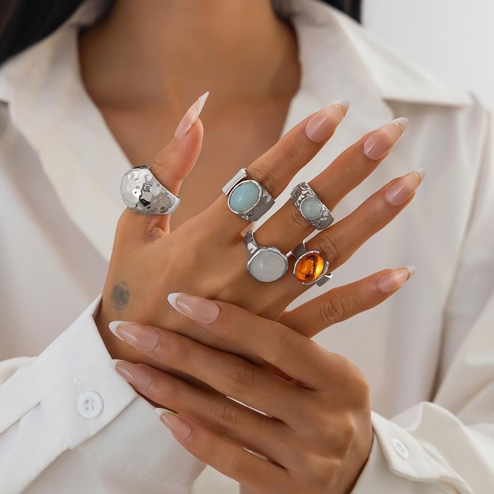5pcs/7pcs Irregular Opening Rings Set Stackable Retro Metal Ring Chunky Smooth Rings  Daily Wear
