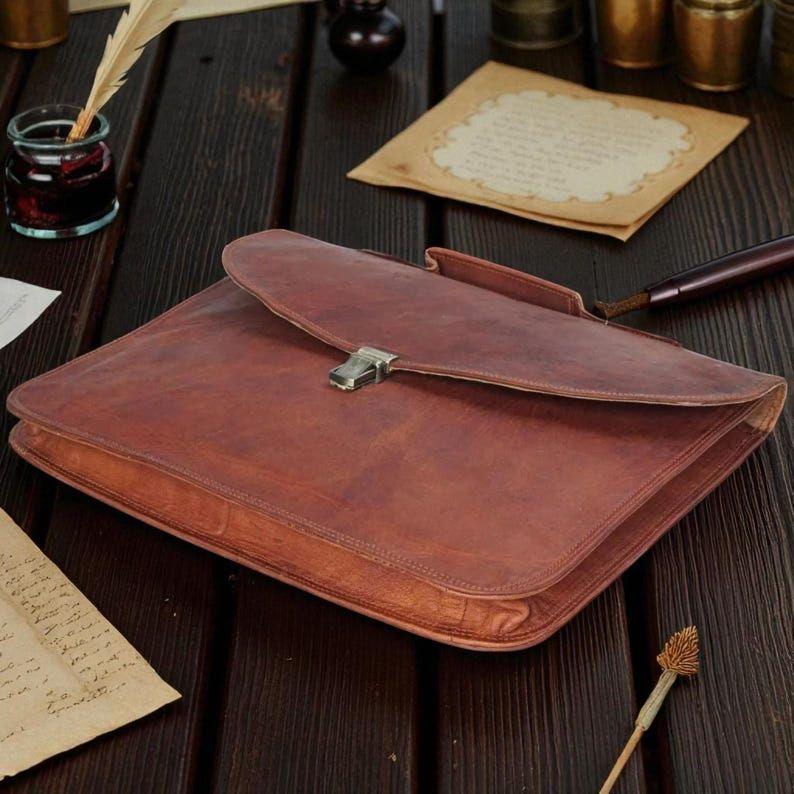 Leather Laptop Messenger Briefcase Men, Monogram Cross Body Computer Sling Satchel Project Bag, Groomsmen Christmas Gift