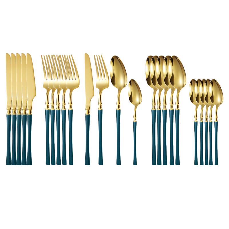24pcs Stainless Steel Cutlery Black Gold Mirror Dinnerware Set Tableware Knife Fork Coffee Spoon Flatware Dishwasher Safe Dinner