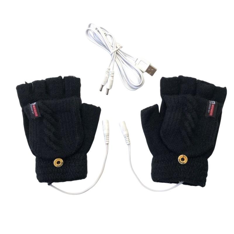 

USB Перчатки без пальцев с подогревом для студентов, вязаные жаккардовым узором, теплые зимние накидки для рук для дома/улицы чёрный