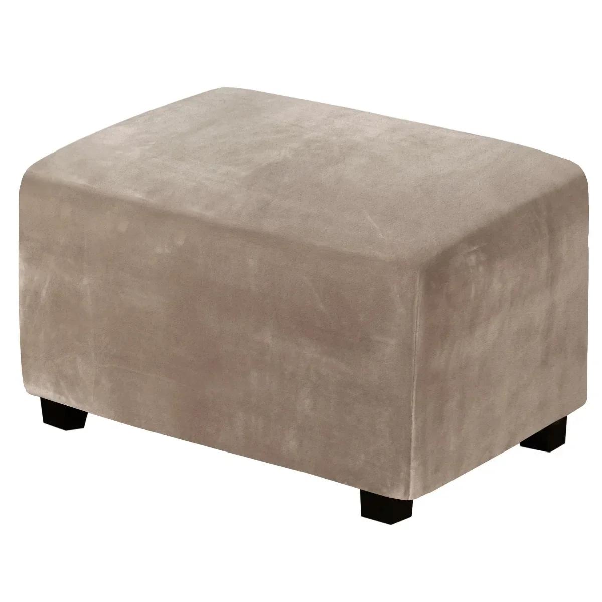 

1PC Elastic Velvet Slipcover Rectangle Low Stool Cover Thick Super Soft Footrest Covers Non Slip Washable Furniture Protector L 29-37inch хакі