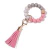 Stock Silicone Beads Elastic Bangle Bracelet Keychain Leather Tassel Silicone Beads Bracelet Wristlet Keychain for Women