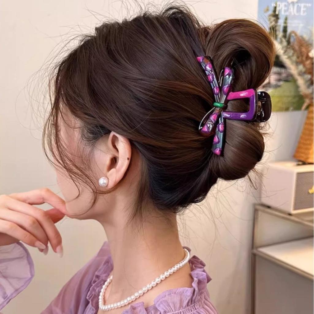 Y2k Bow Hair Claw Clip Oil Dripping Colorful Bowknot Shark Clip New Elegant Cute Sweet Women Hair Accessories