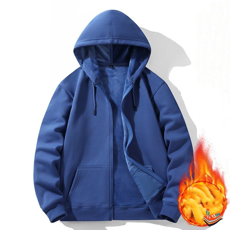 

Men Autumn Winter Fleece-lined Warm Zipper Hooded Sweatshirt Solid Color Plus Size Casual Cardigan 6XL