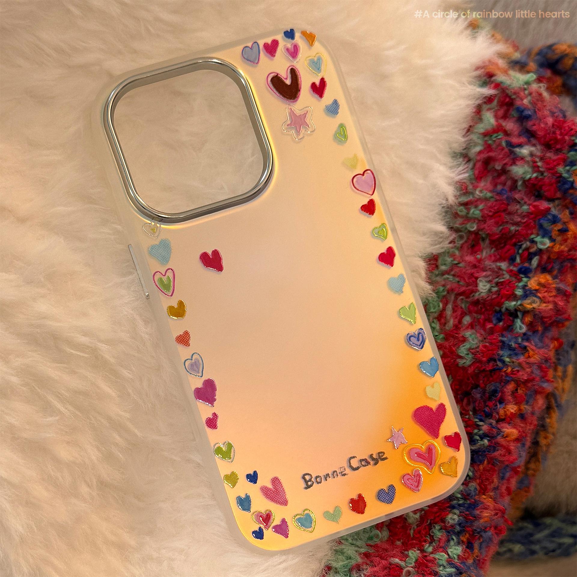 

Korean Gilding Colorful Love Heart Laser Phone Case For iPhone 16 15 14 13 12 Pro Max Plus 11 Shockproof Protective Hard Cover iPhone 15