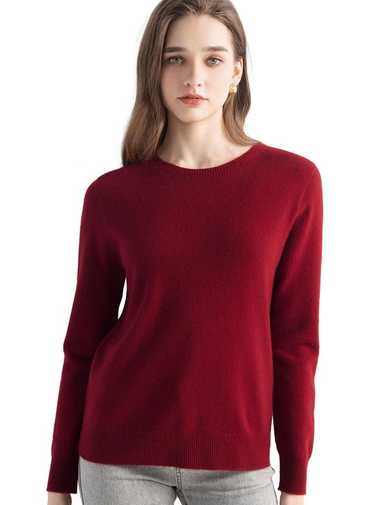 Round Neck Long Sleeve Cashmere Pullover - 2025 Women's Solid Color Knit Base Layer Sweater