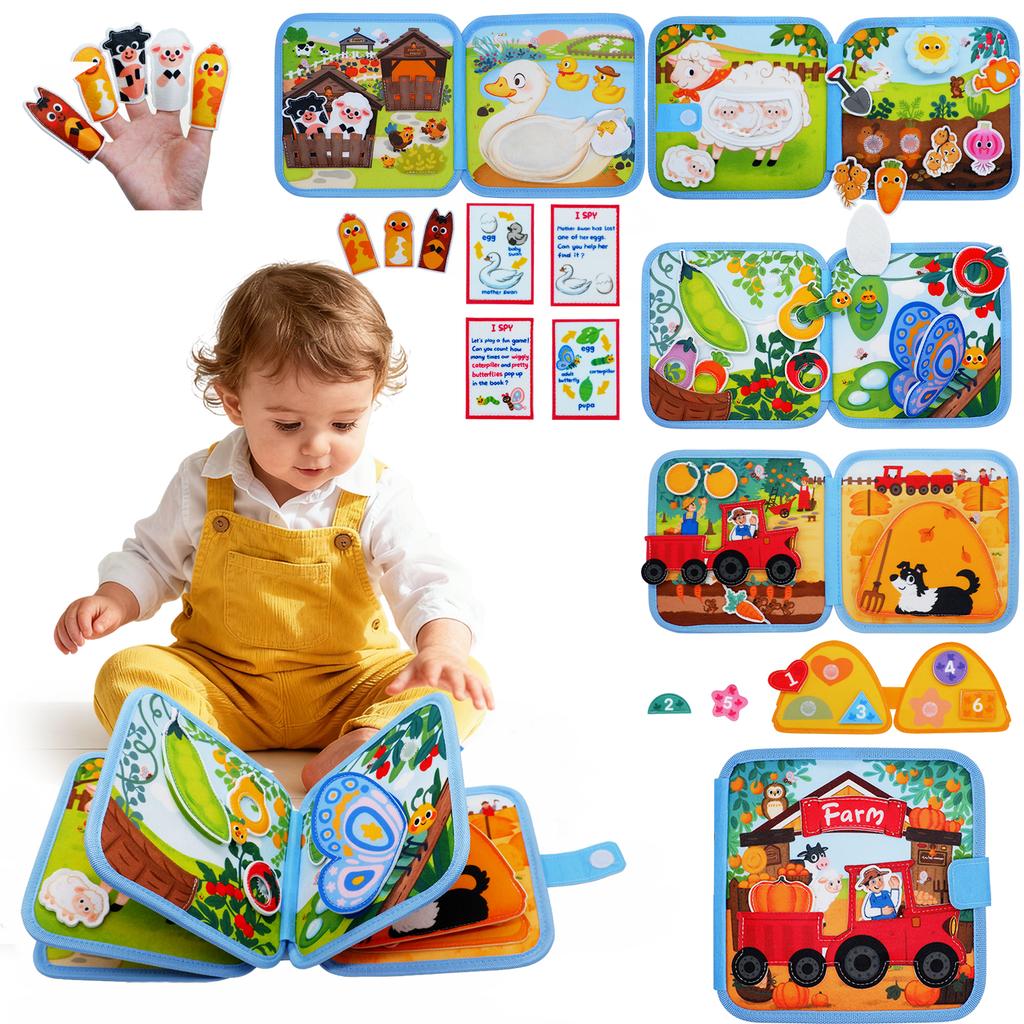 Montessori Busy Board for Toddlers,Felt DIY Busy Book Dog Theme Preschool Learning Activity Fine Motor Skills Travel Toys