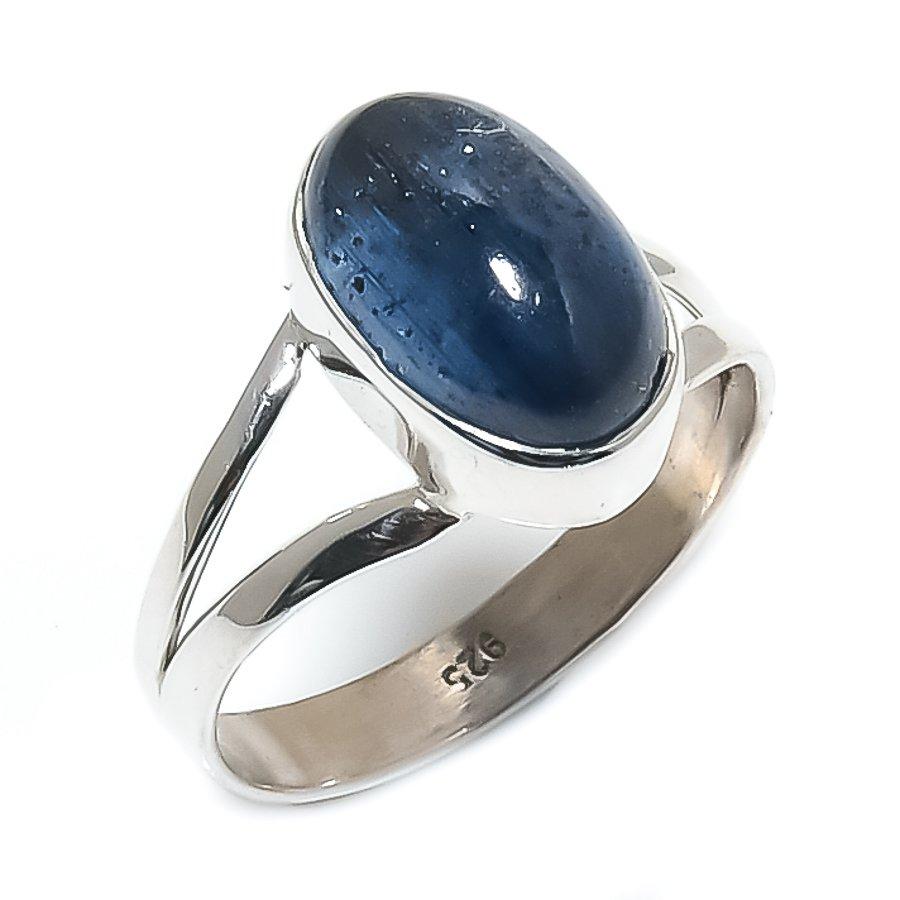 Bague cadeau en argent sterling 925 massif, faite à la main, avec pierre précieuse de cyanite naturelle, taille 7, v8E48