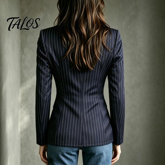 Dámský zeštíhlující vestový sako se stojáčkem, pruhovaný blazer, úzký střih, jednobarevné, dámská ležérní bunda, top halenka, kancelářské, obchodní svrchní oblečení, proti mačkání