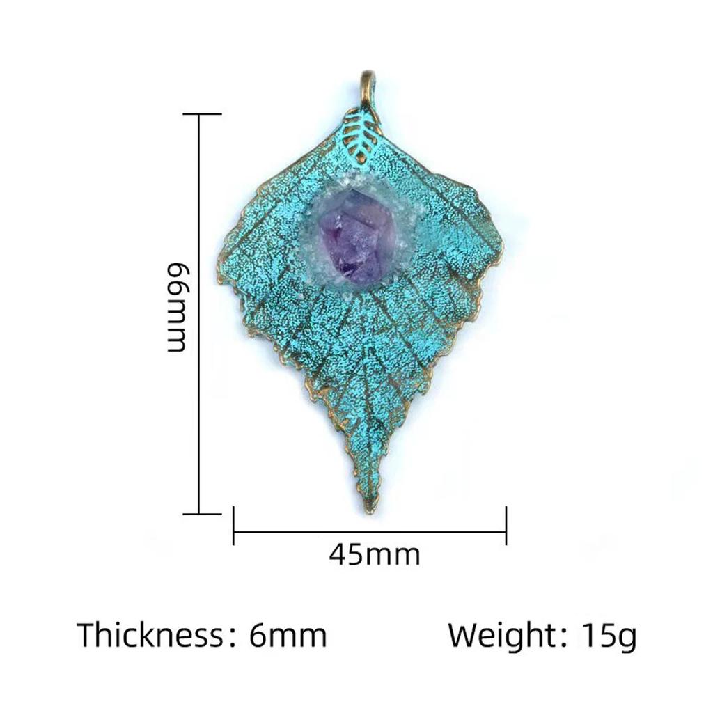 Women Pendant Natural Stone Crystal Zinc Alloy Leaf-Shaped Pendant For Jewelry Making DIY Necklace Accessory