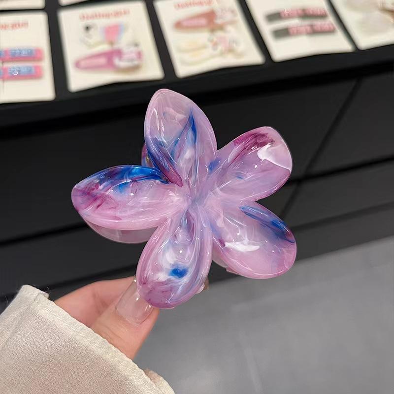 

Летняя новая заколка для волос с цветком для женщин, изысканная мраморная текстура, градиентный цвет, головной убор, зажим-акула, модный аксессуар для волос