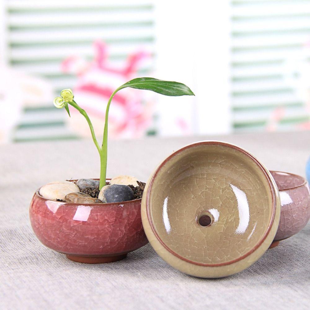 Thickened Ice-Crack Glaze Ceramic Flowerpots Breathable Plants Planter  Home Decoration