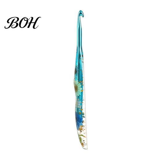 Waterproof Crochet Hook Resin for Beginners, Crocheting Lovers, 2.0mm-8.0mm Ergonomic Smooth Surface with Long Floral Handle Blankets, Dolls, Shawls,