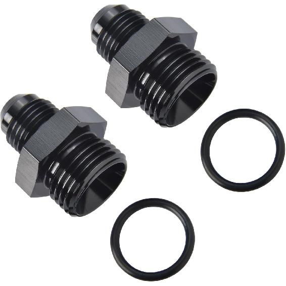 6AN Male Flare to 8AN ORB O-ring Boss Fuel Pump Rail Adapter Fitting Aluminum Black, Pack of 2