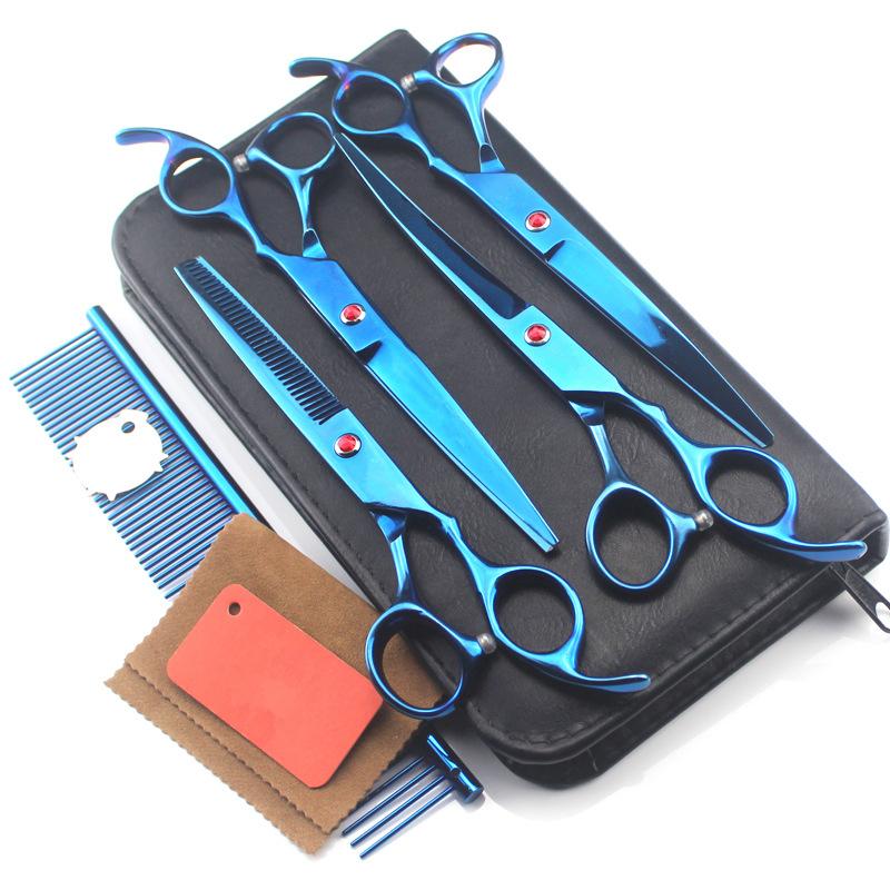 

Профессиональный 5 комплектов, японская сталь, 7 дюймов, синие ножницы для ухода за домашними собаками, филировочные парикмахерские ножницы для собак, набор парикмахерских ножниц