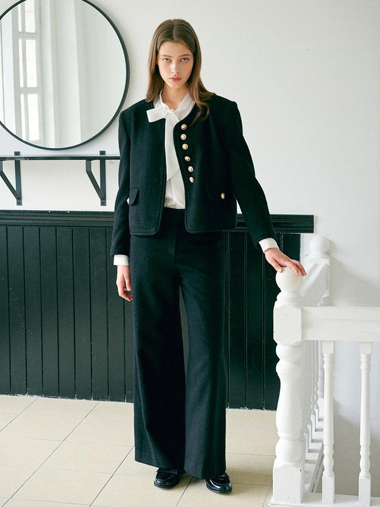 EJNOLEE Semi-Wide Blue Tweed Pants