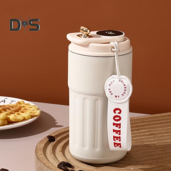 Cana termica de cafea cu afisare a temperaturii 450 ml capac rezistent la scurgeri Cana de cafea reutilizabila din otel inoxidabil Cana cu vid cald si rece pentru iubitorii de cafea