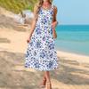 Fashionable Women's Summer Dress with Gradient Print, Elegant Casual Wear, Beach Vacation Sun Skirt with Pocket